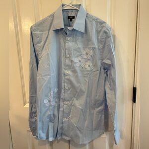 NWT Express Slim IMX Men’s Small Blue Floral Embroidered Button Down Shirt